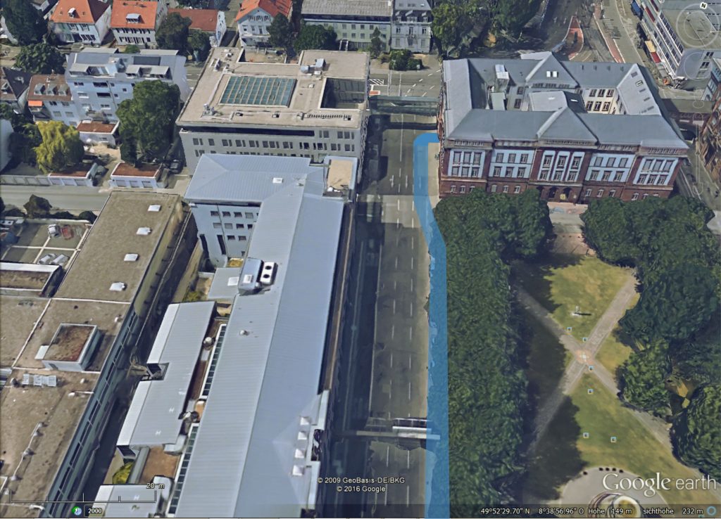 Blick nach Norden. Vorgeschlagene Radwegeführung am Mathildenplatz.