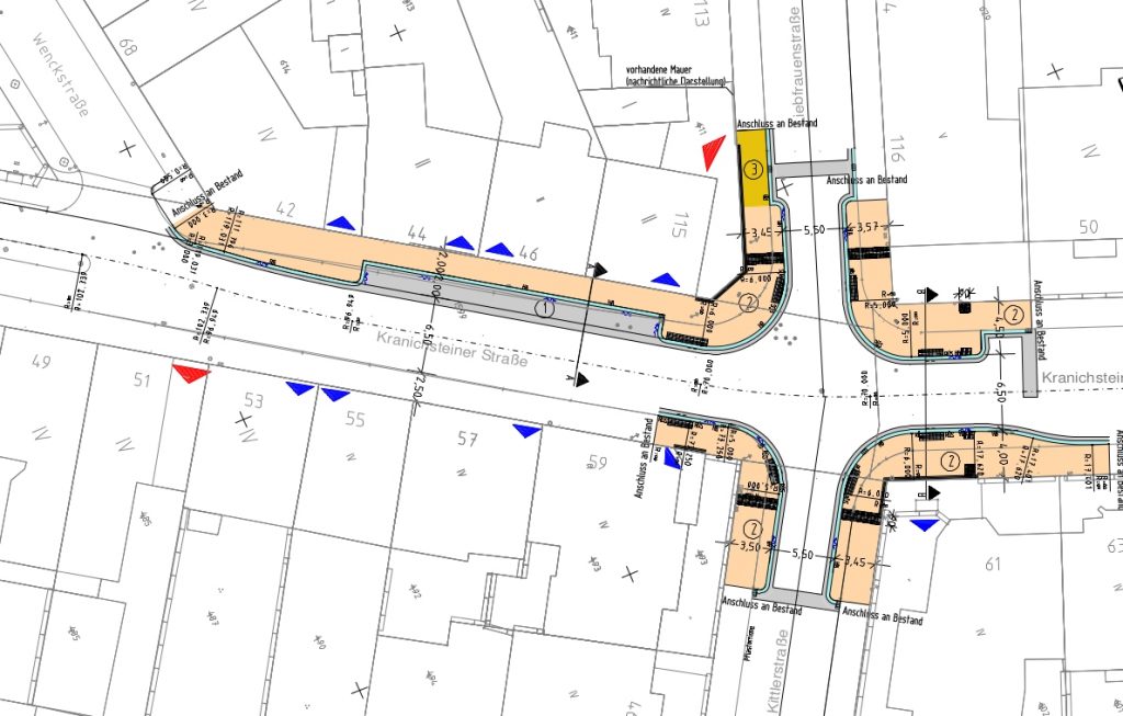 Planungsdetail für den Knotenpunkt Kranichsteiner Straße - Kittlerstraße - Liebfrauenstraße. Quelle: Magistratsvorlage 2016/0285